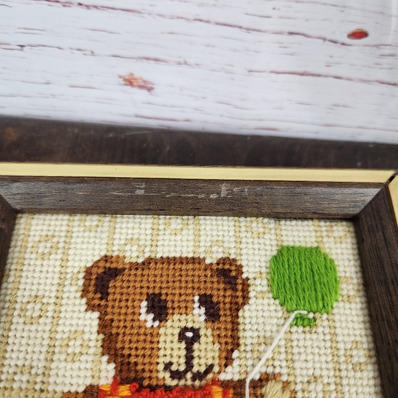 Vintage Framed Teddy Bear Needlepoint Art Set - Picture 6 of 6